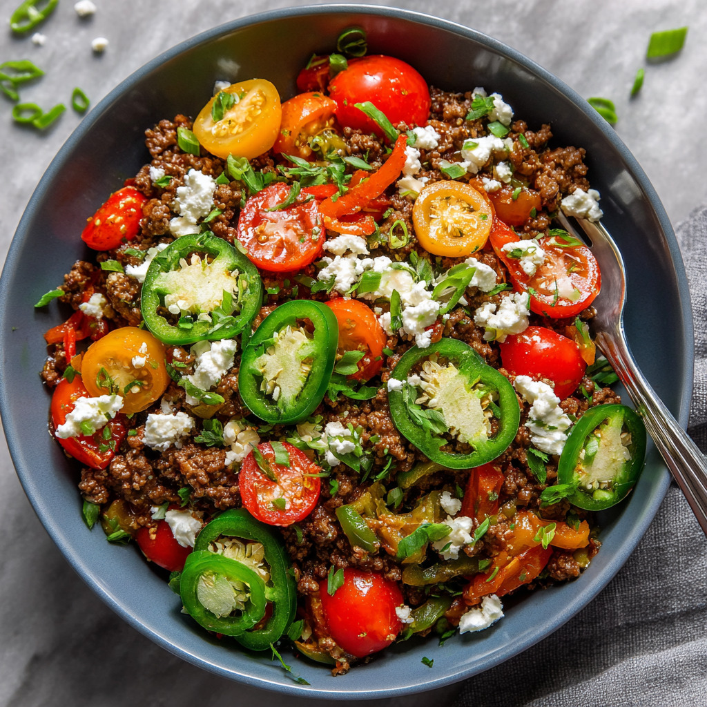 Spicy Jalapeño Popper Mediterranean Ground Beef Stir Fry - Spicy Jalapeno Popper Mediterranean Ground Beef