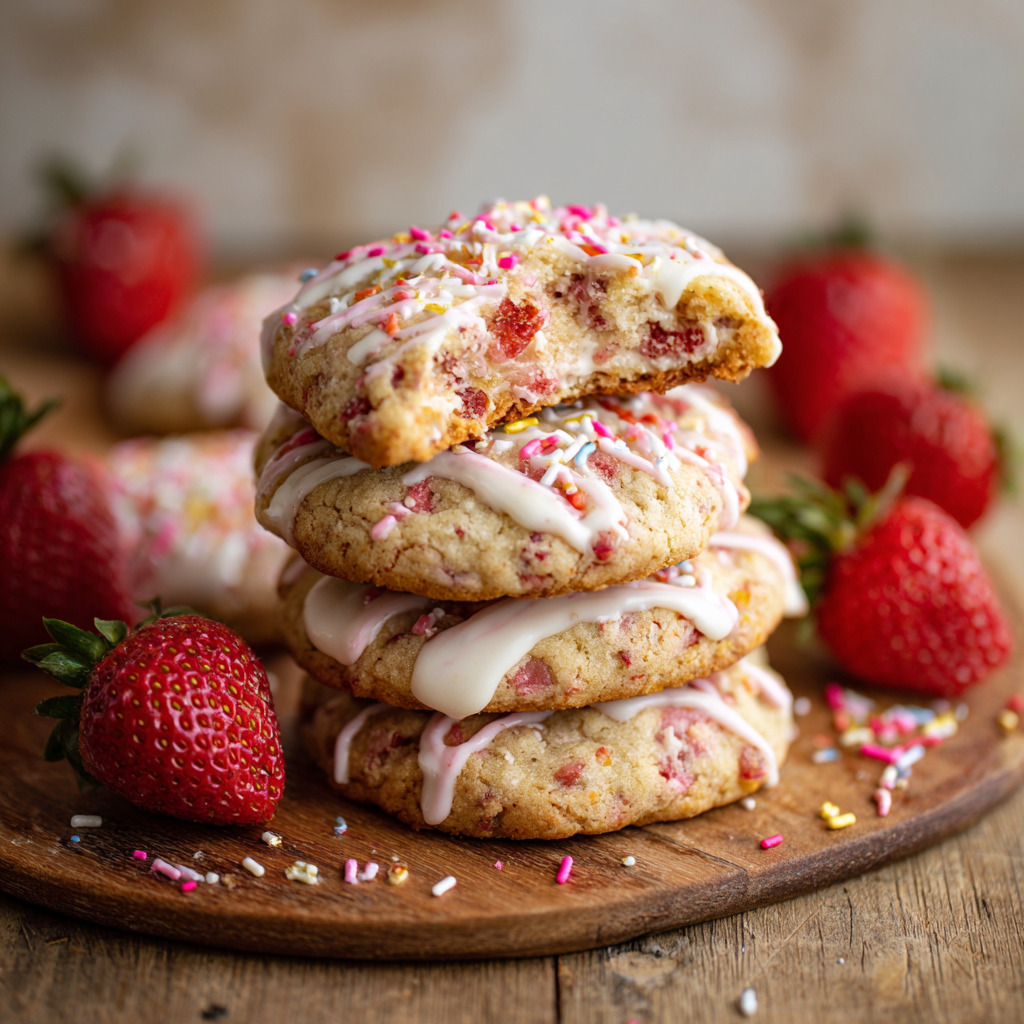 Strawberry Banana Pudding Cookies with Cheesecake Dip - Strawberry Banana Pudding Cookies with Cheesecake